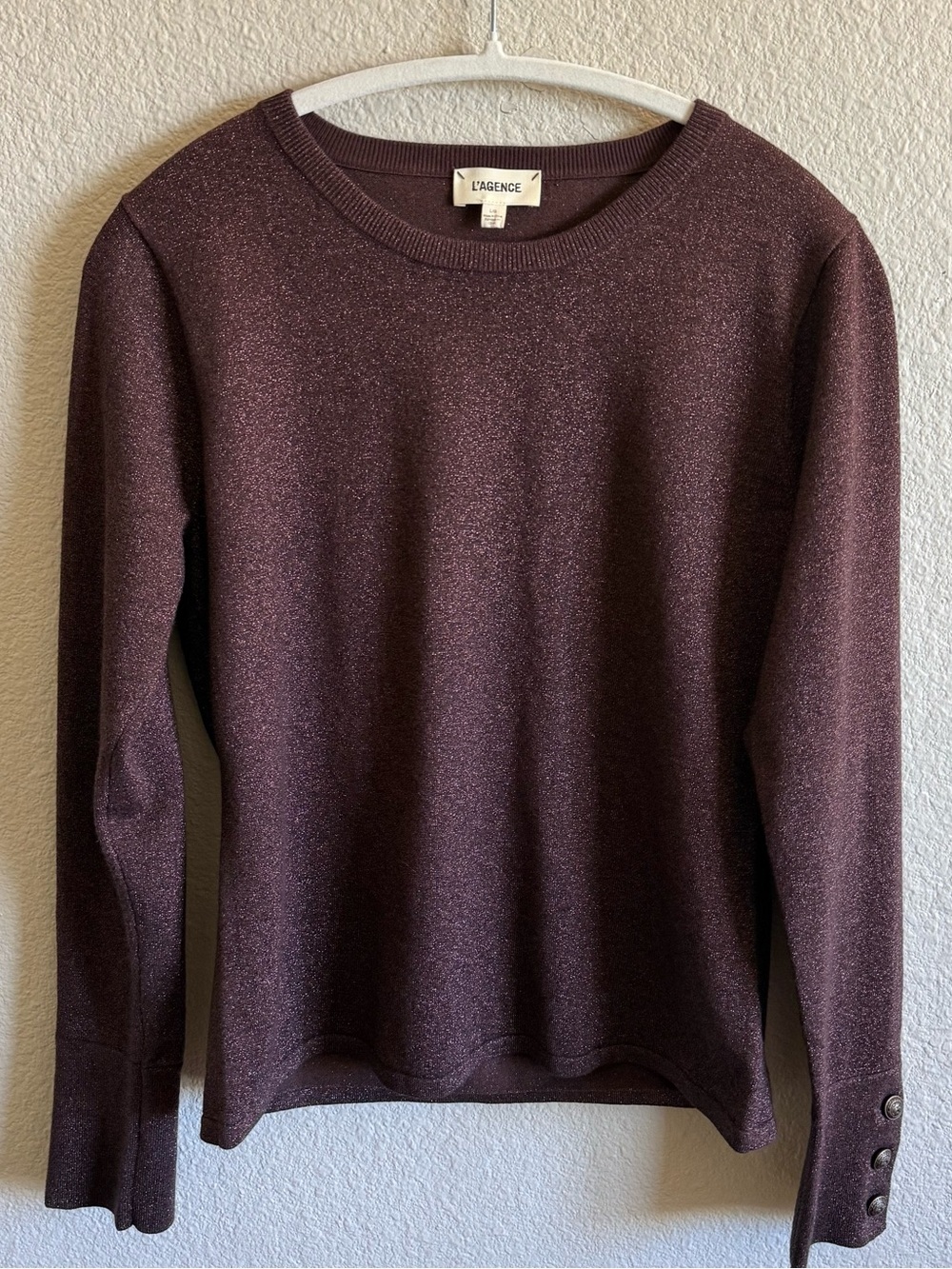 L'AGENCE Brown Crewneck Sweater Sparkly Shimmering Long Sleeve Knit Top Large
